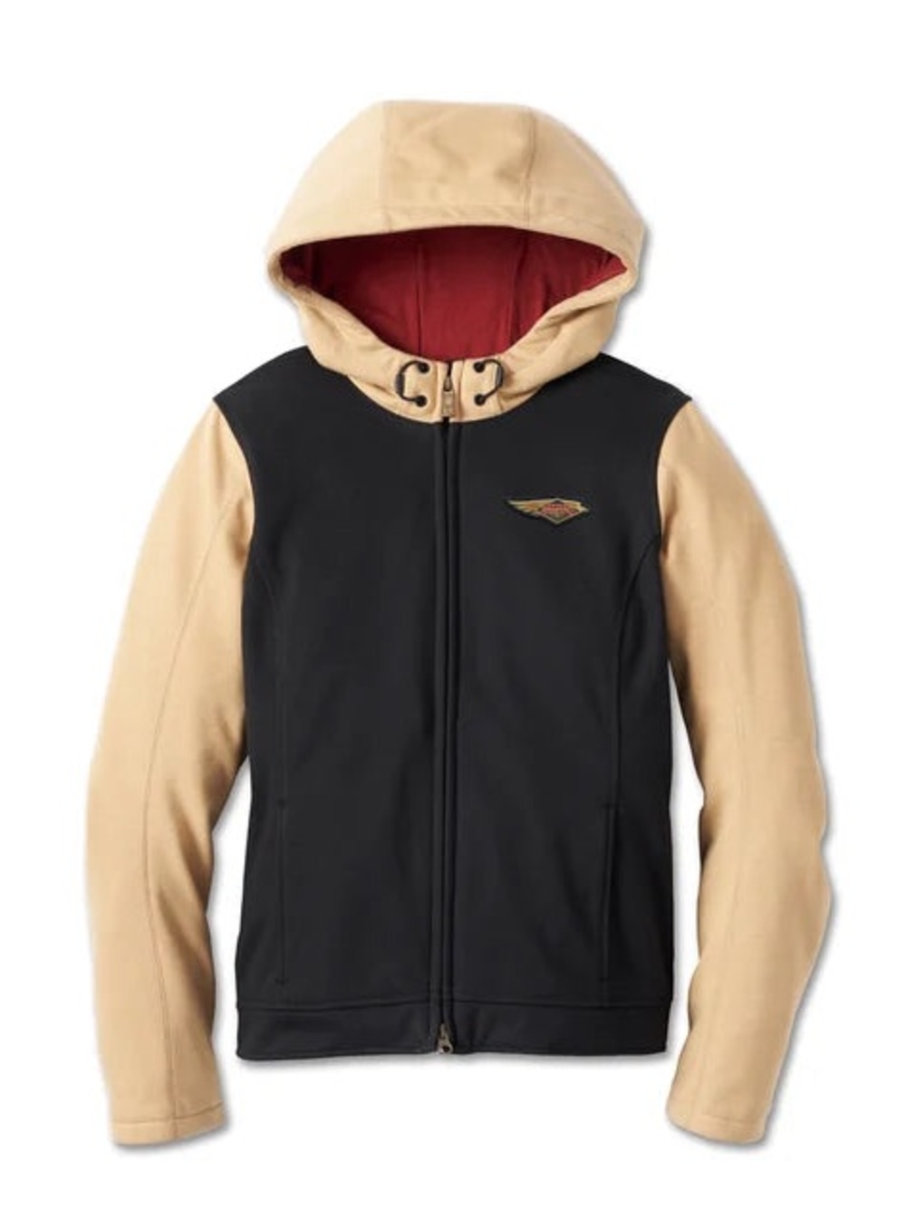 Harley-Davidson Women’s Two-Tone Hooded Jacket Black Beige Tan with Red Lining
